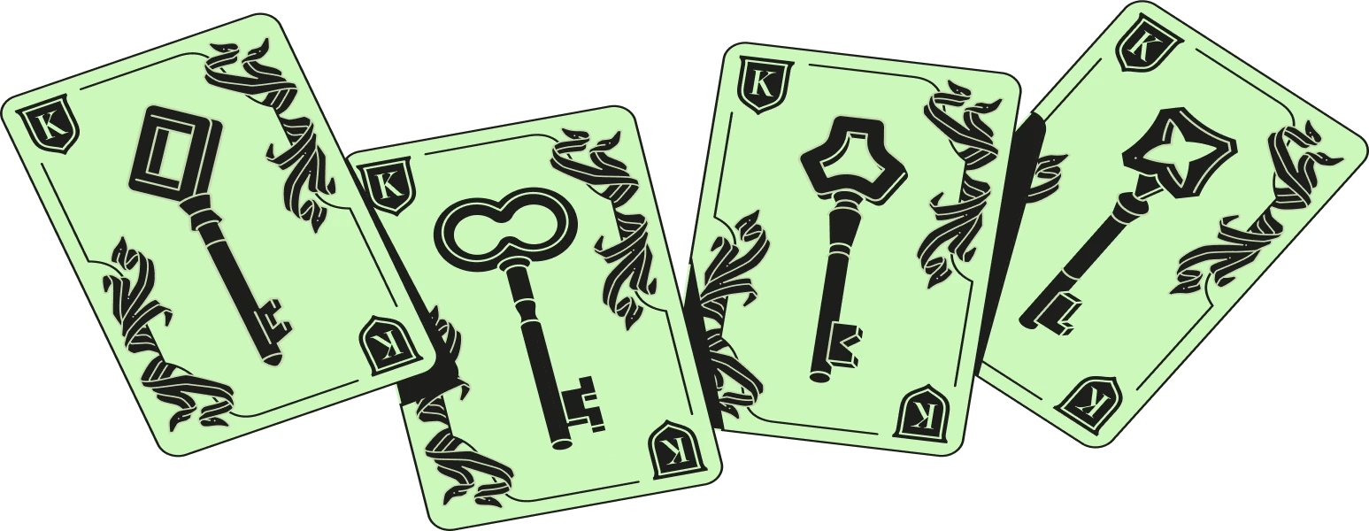 Four key cards, one for each stamp